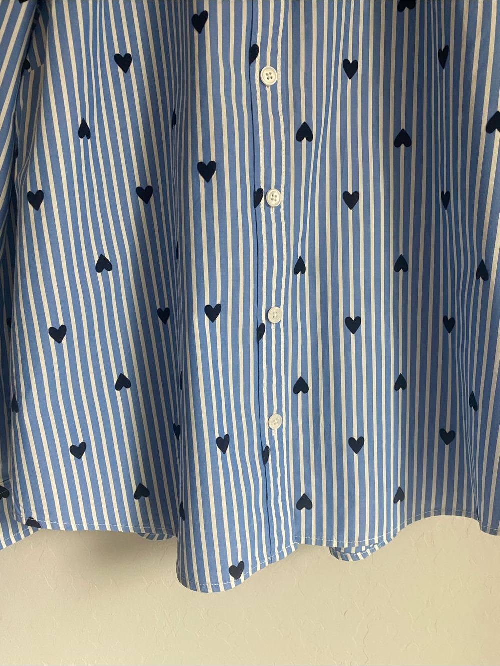 J. Crew Ruffle-Neck Long Sleeve Button Down Top with Stripes & Hearts Size L - Picture 3 of 9